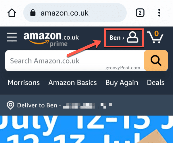 Tap the Amazon profile icon