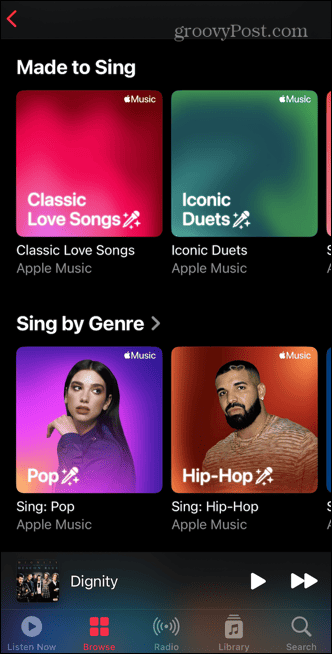 apple music made to sing section