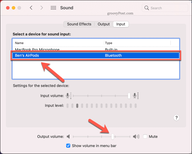 Setting AirPods as the input sound device on Mac
