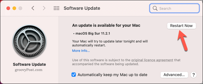 Restarting a Mac to begin a system update